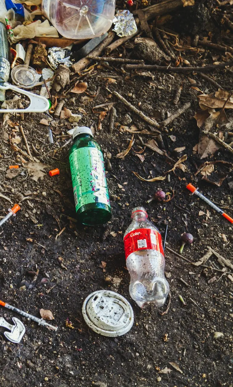 bottles on soil